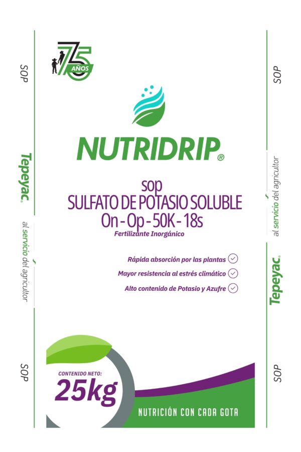 Costal 25 kg Tepeyac Nutridrip SOP 0-0-50-18S 50x75cm 75AÑOS