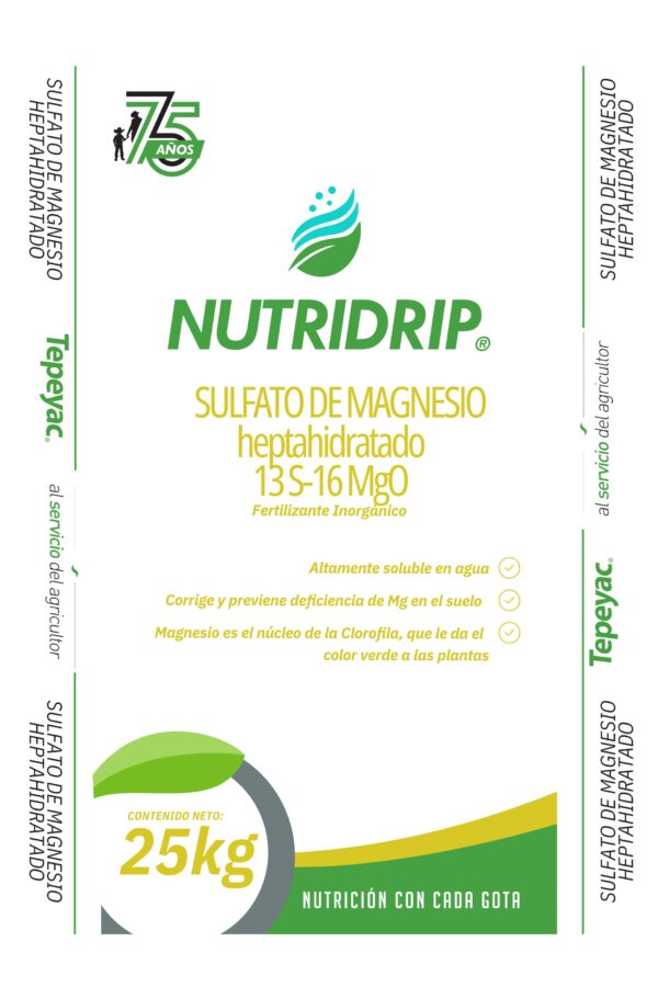Costal 25 kg Tepeyac Nutridrip Sulfato de Magnesio Heptahidratado 50x75cm 75AÑOS