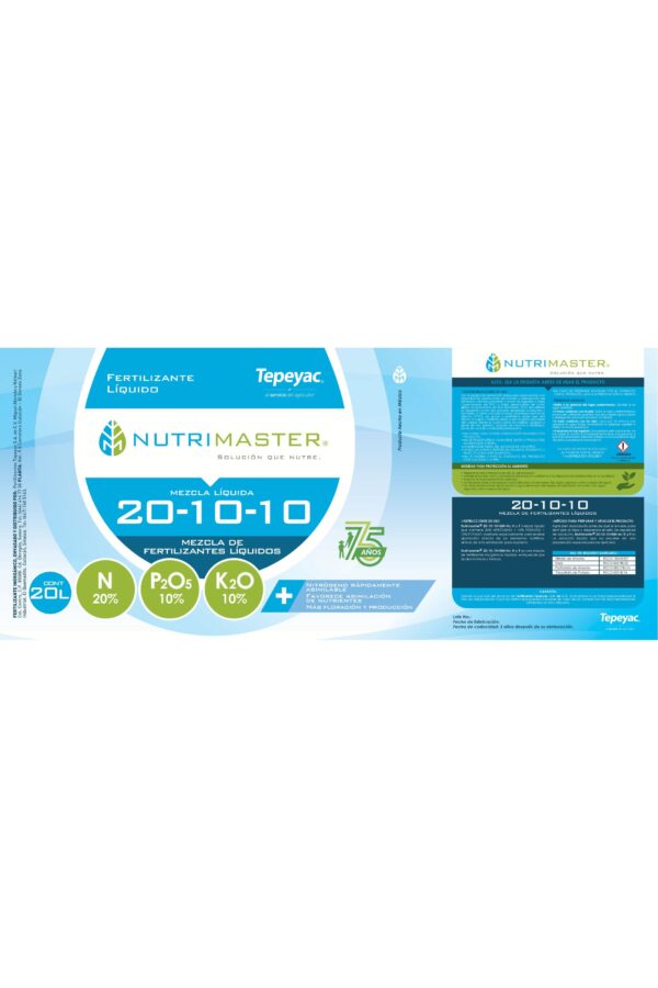 Etiqueta Tepeyac A016 NUTRIMASTER 20-10-10 (20x45cm) 75 AÑOS