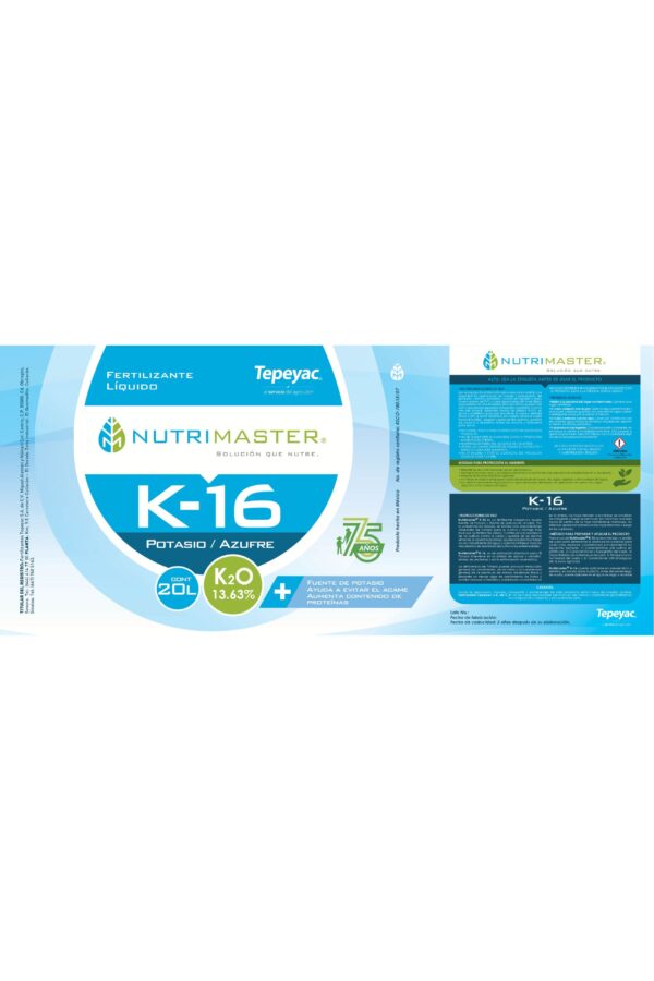 Etiqueta Tepeyac A018 NUTRIMASTER K-16 (20x45cm) 75 AÑOS