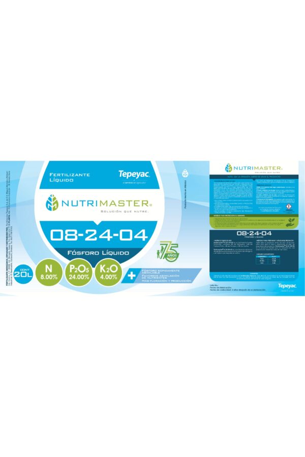Etiqueta Tepeyac A002 NUTRIMASTER 08-24-04 (20x45cm) 75 AÑOS