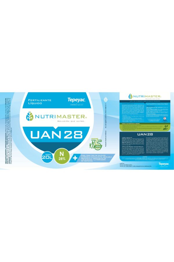 Etiqueta Tepeyac A014 NUTRIMASTER UAN28 (20x45cm) 75 AÑOS