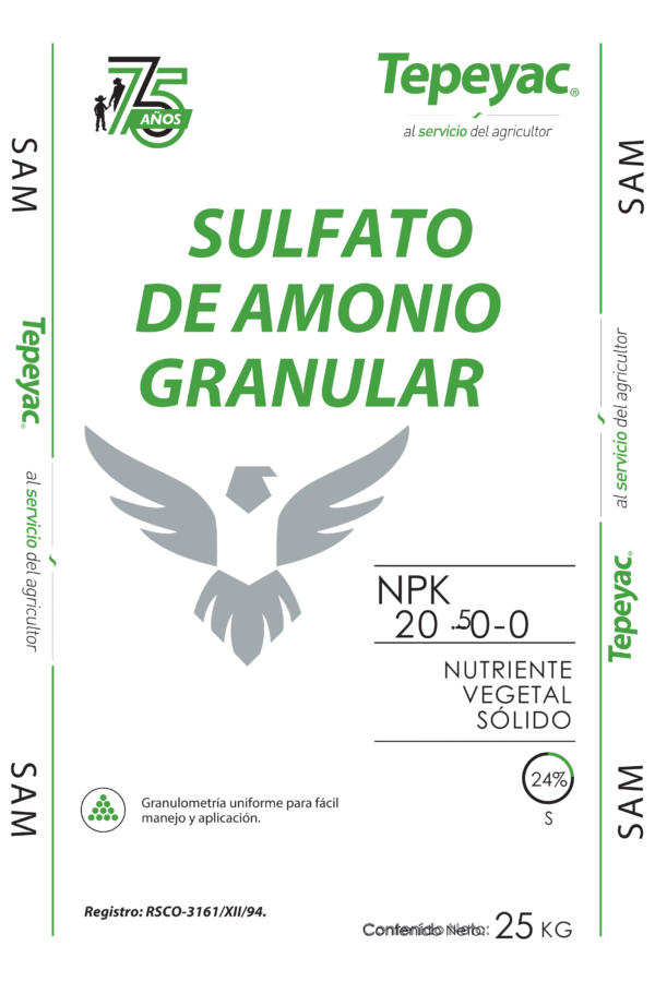 Costal 25 kg Tepeyac Sulfato de Amonio granular 75AÑOS